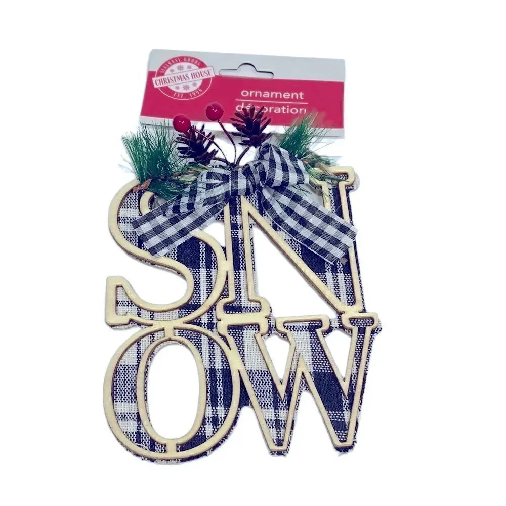 NWT Plaid Rustic Farmhouse Christmas Holiday Wood Framed Ornament Snow Hope Noel